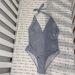 Cupshe Blue and White Striped Halter Swimsuit
